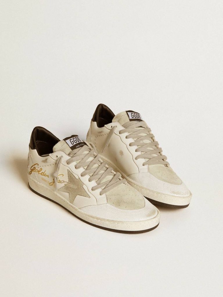 Women Ball Star Women’s Ball Star Ltd With Suede Star And Textured Leather Heel Tab Golden Goose White