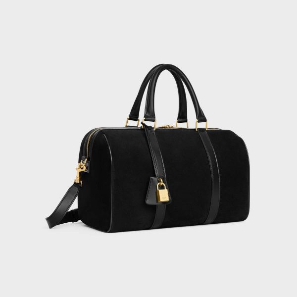 Women Black Celine Top-Handle Bags Boston In Suede Calfskin