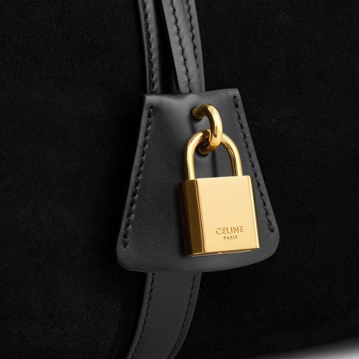 Women Black Celine Top-Handle Bags Boston In Suede Calfskin