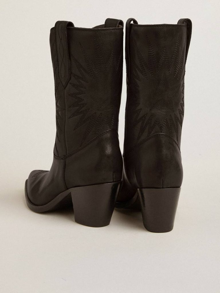Women Boots Black Golden Goose Low Wish Star Boots In Black Leather With Tone-On-Tone Inlay Star
