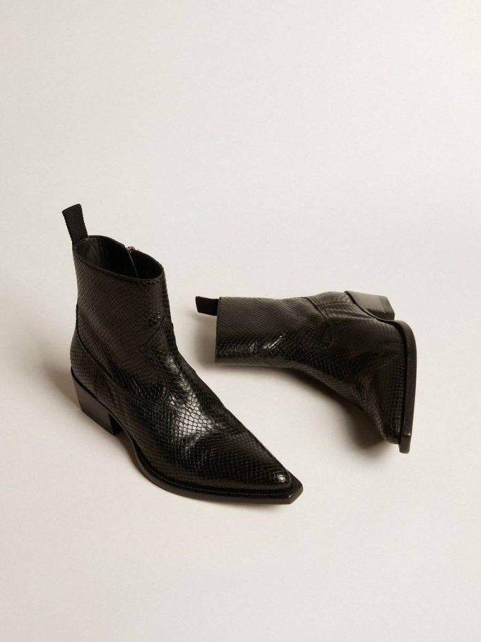 Women Boots Low Debbie Boots In Black Snake-Print Leather Golden Goose Black