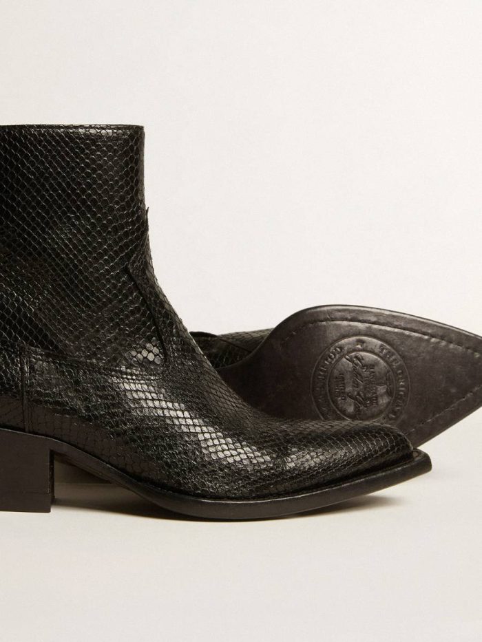 Women Boots Low Debbie Boots In Black Snake-Print Leather Golden Goose Black