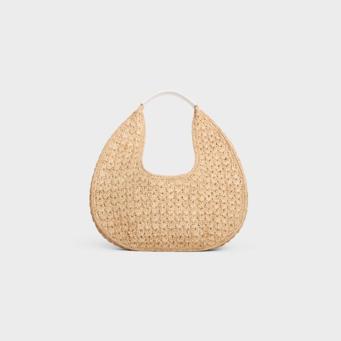 Women Celine Classic Panier Hobo Bag In Raffia And Calfskin White Shoulder Bags
