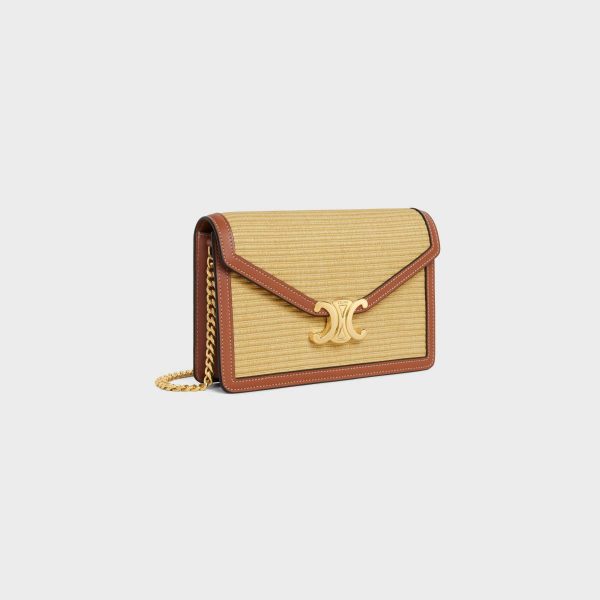 Women Celine Margo Natural / Tan Wallet On Chain Margo In Raffia Effect Textile And Calfskin