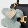 Women Celine Triomphe Pom-Pom Keyring With Heart In Shearling And Calfskin With Gold Finishing Light Clay Straps And Accessories