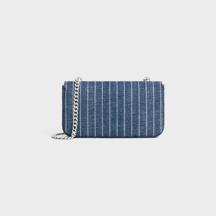 Women Chain Shoulder Bag Claude In Striped Denim With Strass Shoulder Bags Celine Denim