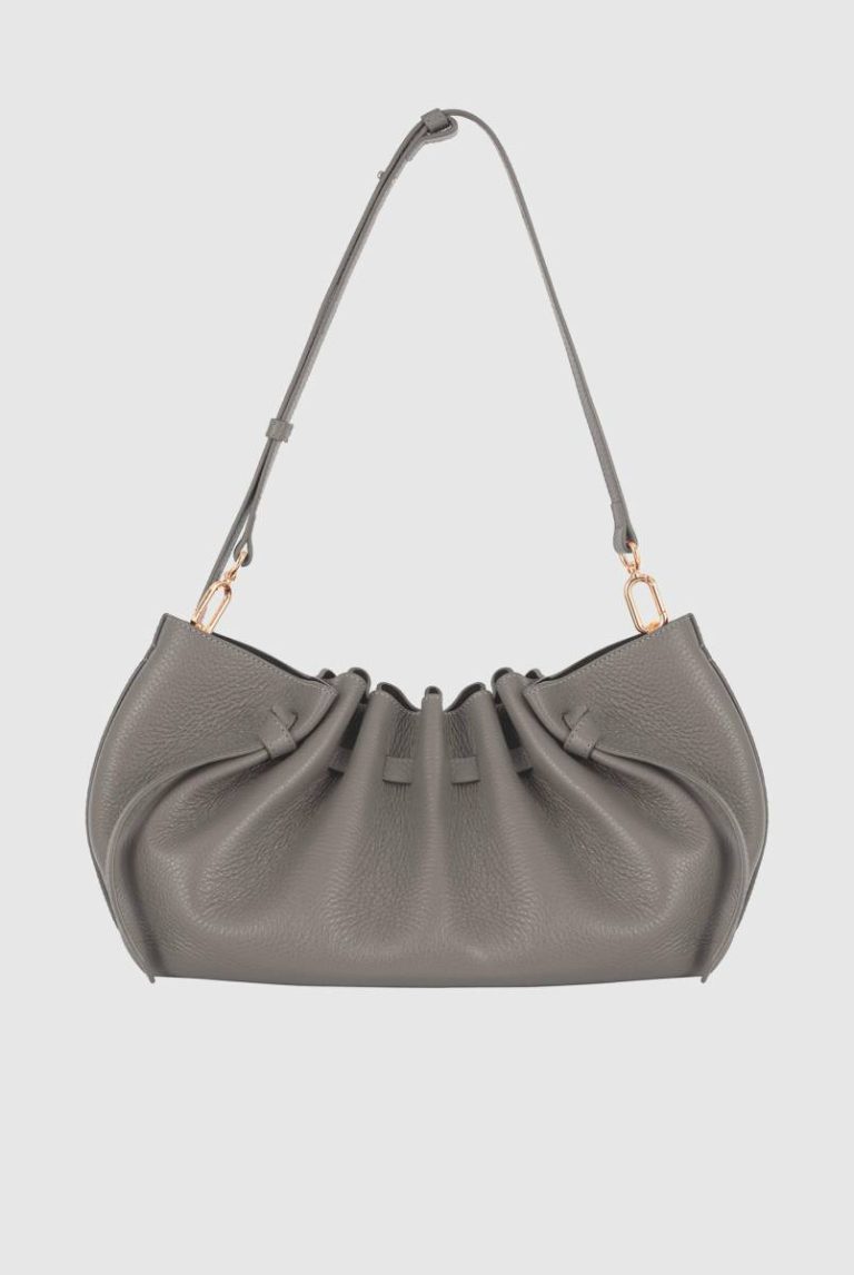Women Clutches Scallop Clutch - Zinc Pebble Grained Leather Zinc Yuzefi