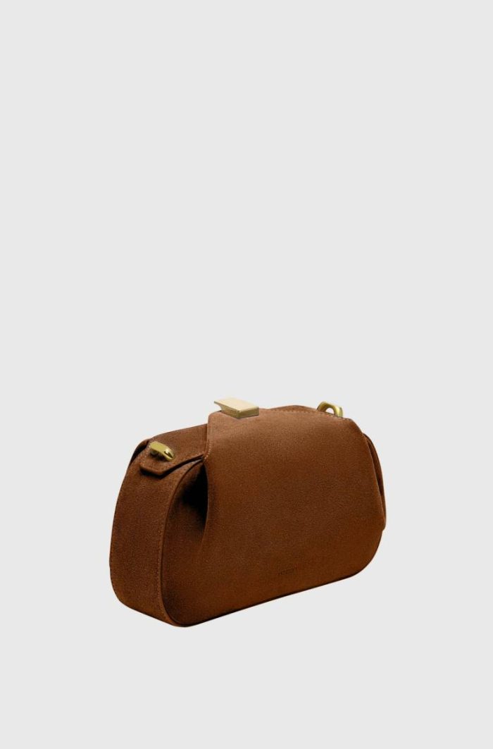 Women Cognac Crossbody Bags Yuzefi Mini Oyster Clutch - Cognac Suede