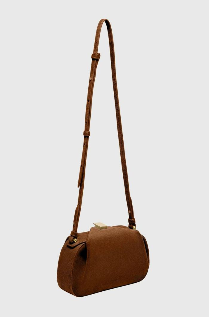 Women Cognac Crossbody Bags Yuzefi Mini Oyster Clutch - Cognac Suede