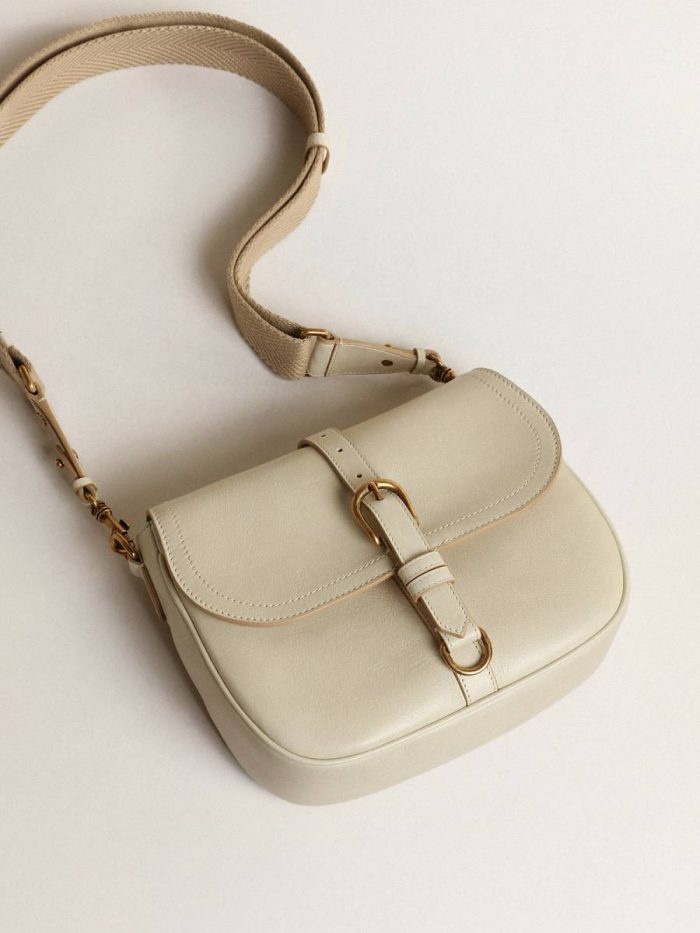 Women Crossbody Bags Golden Goose Medium Sally Bag In Porcelain Leather With Buckle And Contrasting Shoulder Strap Porcelain