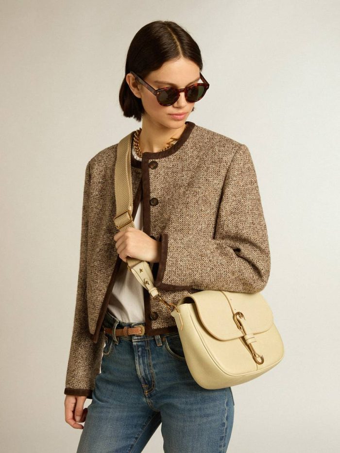 Women Crossbody Bags Golden Goose Medium Sally Bag In Porcelain Leather With Buckle And Contrasting Shoulder Strap Porcelain