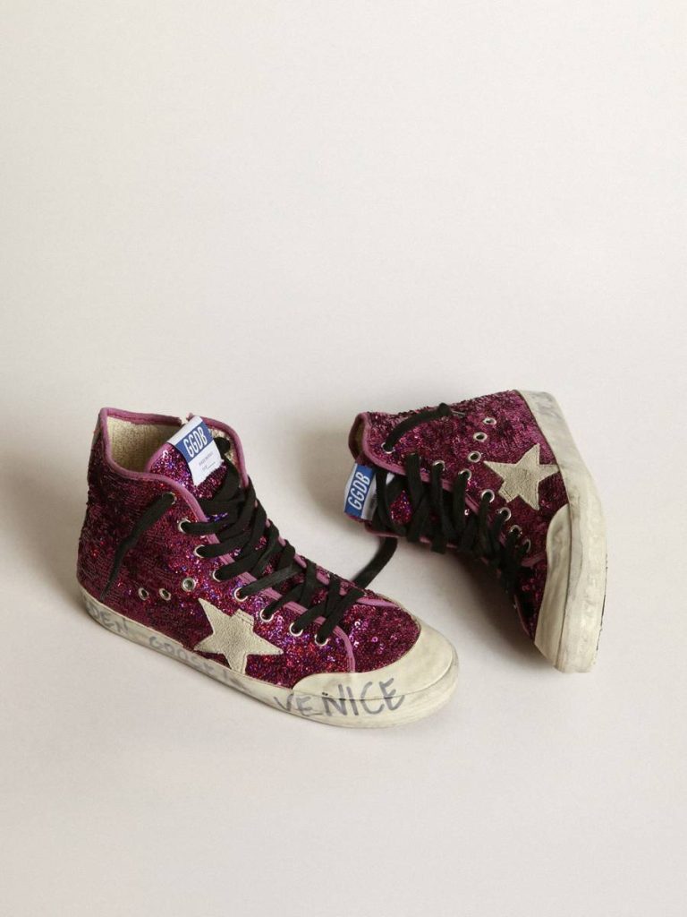 Women Francy Francy Sneakers With Sequins And Handwritten Lettering On The Outsole Golden Goose