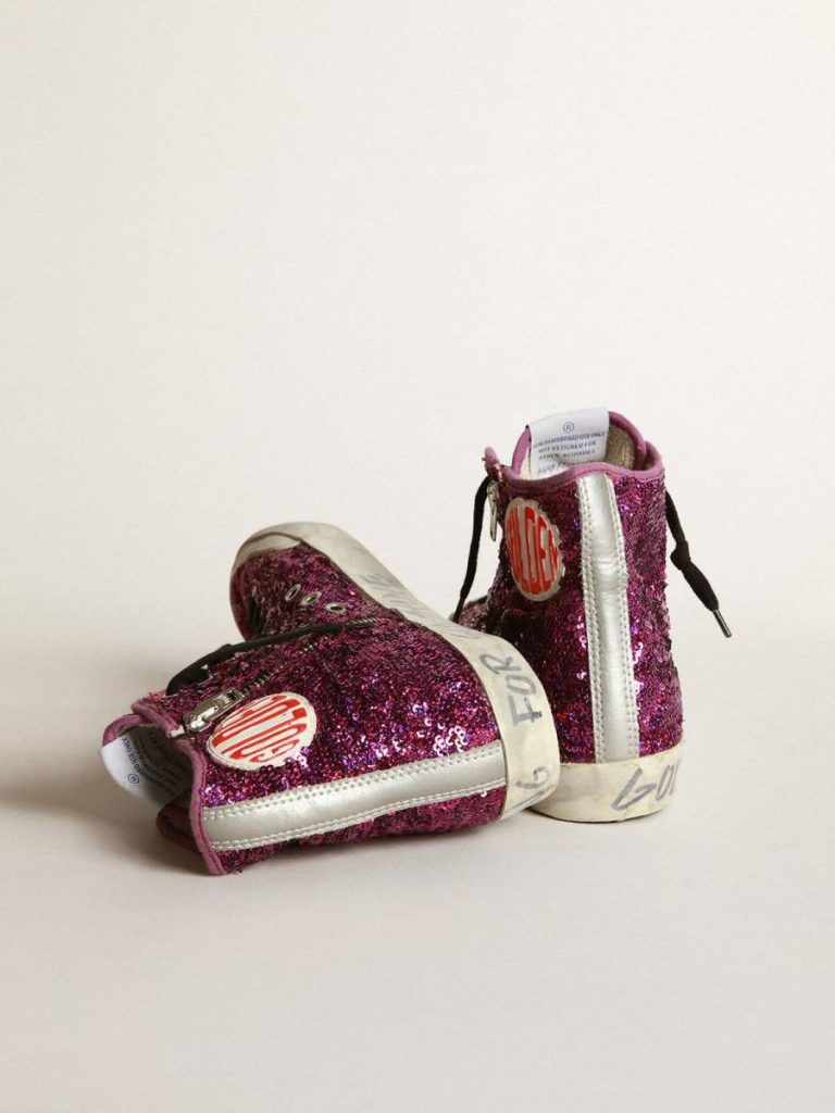 Women Francy Francy Sneakers With Sequins And Handwritten Lettering On The Outsole Golden Goose