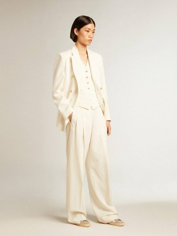 Women Golden Goose Aged White Jeans & Pants Women's Joggers In Aged White Wool Blend