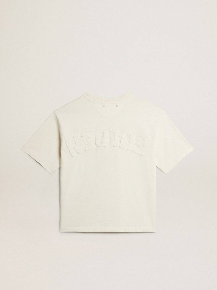 Women Golden Goose Aged White T-Shirt In Aged White With Reverse Logo On The Back - Jersey Capsule T-Shirts & Tops