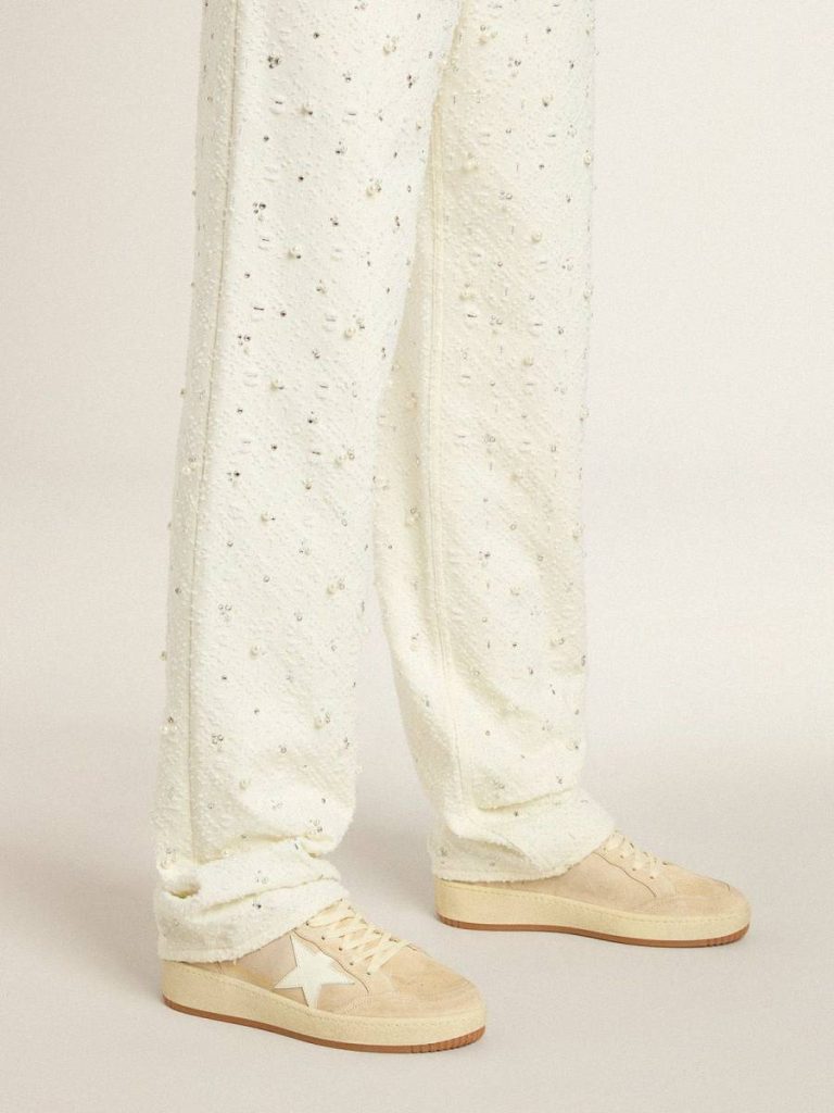 Women Golden Goose Ball Star Ball Star In Beige Suede With White Leather Star And Heel Tab