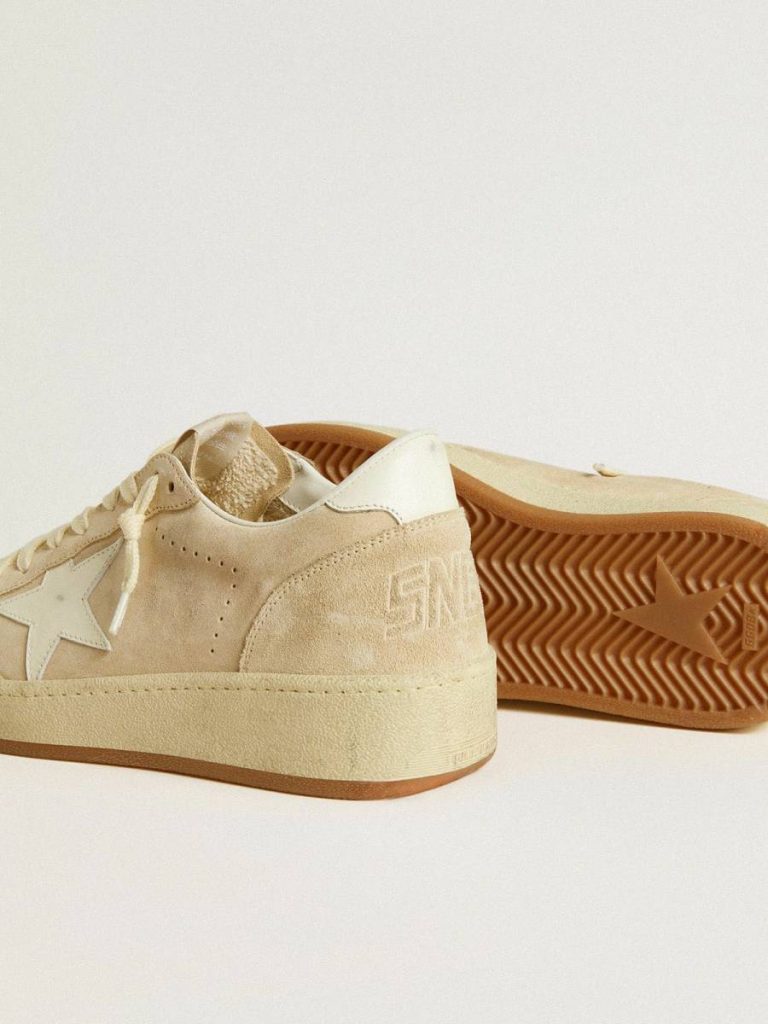 Women Golden Goose Ball Star Ball Star In Beige Suede With White Leather Star And Heel Tab
