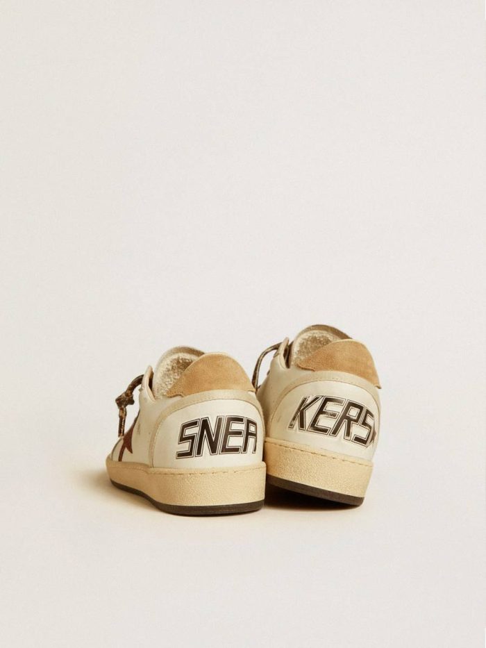 Women Golden Goose Ball Star White Women's Ball Star Ltd With Burgundy Glitter Star And Beige Suede Heel Tab