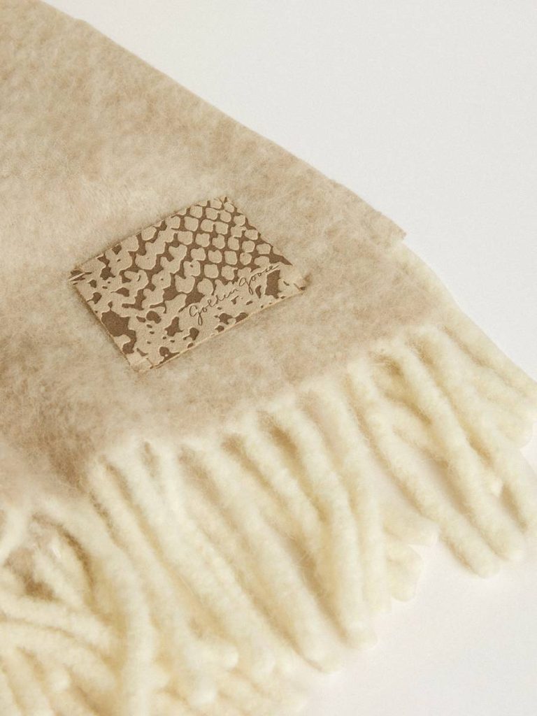 Women Golden Goose Beige Cny Scarf In Beige Alpaca Wool With Fringe Silks & Scarves