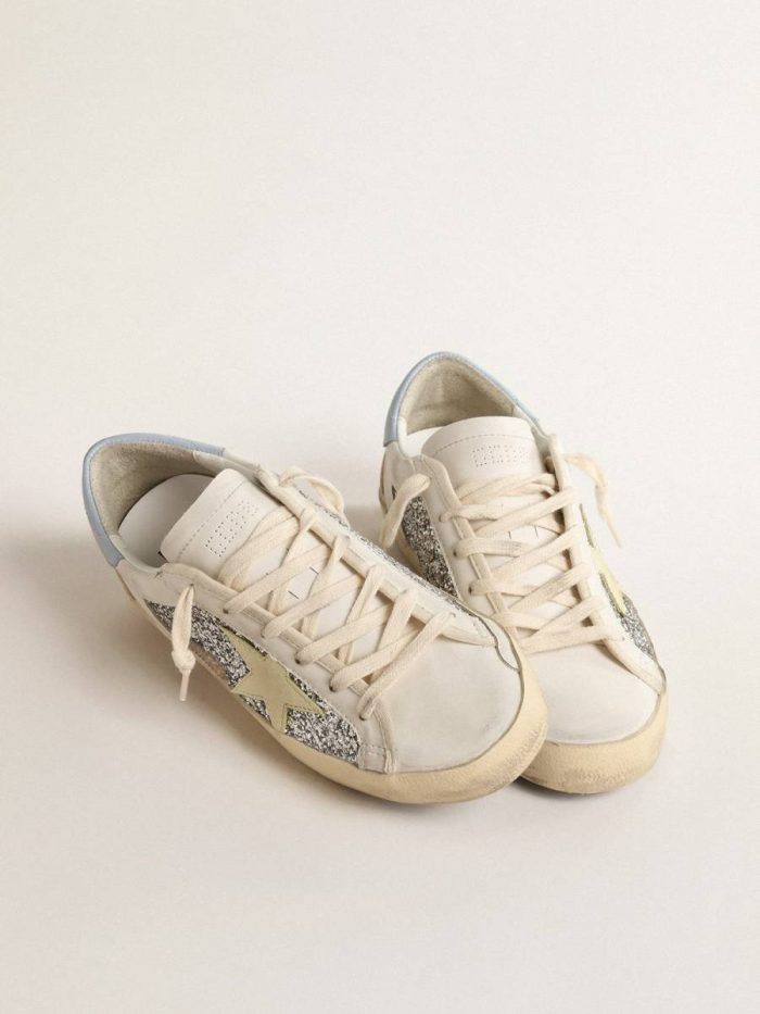Women Golden Goose Bio-Based Super-Star With Silver Glitter And Yellow Leather Star Super-Star
