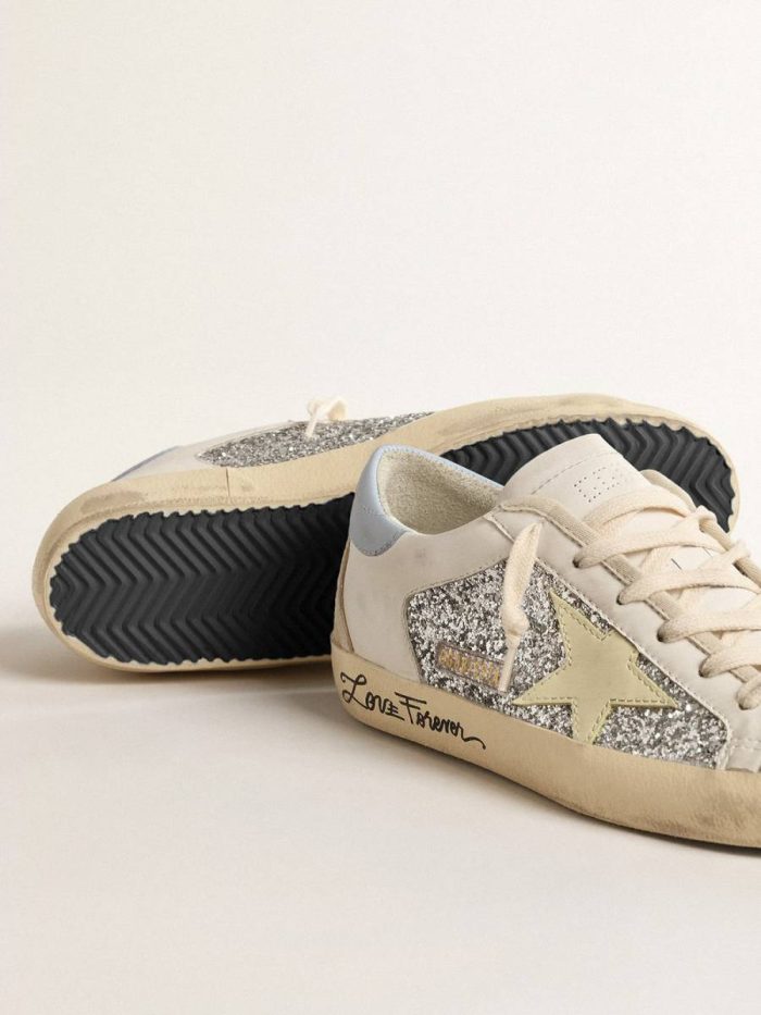Women Golden Goose Bio-Based Super-Star With Silver Glitter And Yellow Leather Star Super-Star