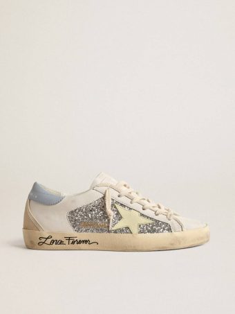 Women Golden Goose Bio-Based Super-Star With Silver Glitter And Yellow Leather Star Super-Star