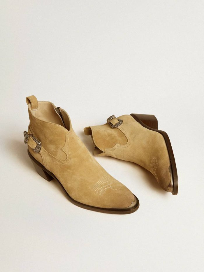 Women Golden Goose Boots Patty Ankle Boots In Sand-Colored Waxed Suede