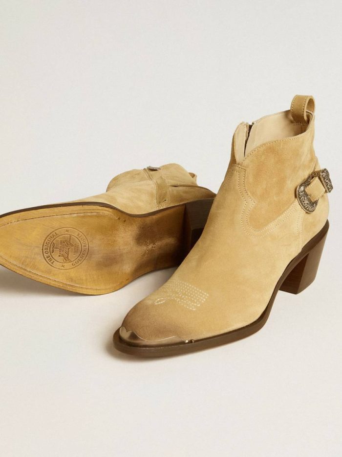 Women Golden Goose Boots Patty Ankle Boots In Sand-Colored Waxed Suede