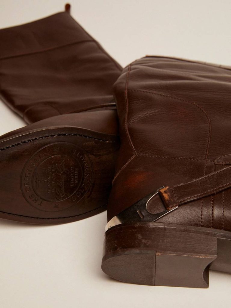 Women Golden Goose Boots Women's Charlie Boots In Dark Brown Leather And Clamp On The Heel Dark Brown