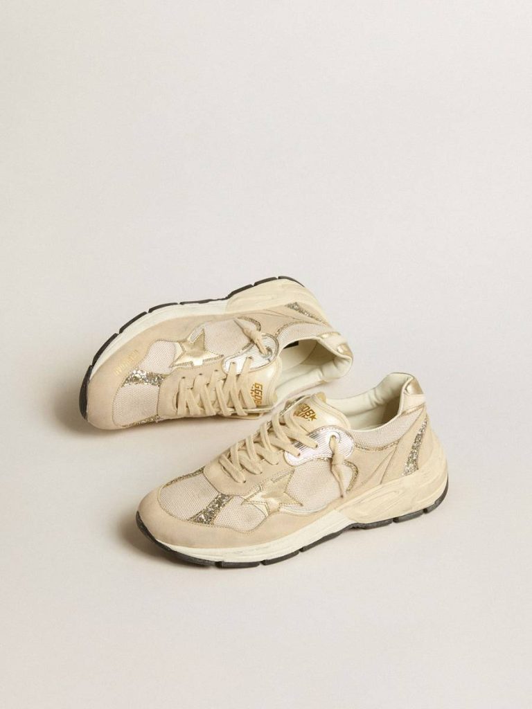 Women Golden Goose Dad-Star In Pearl Mesh And Suede With Platinum Leather Star And Heel Tab Dad-Star