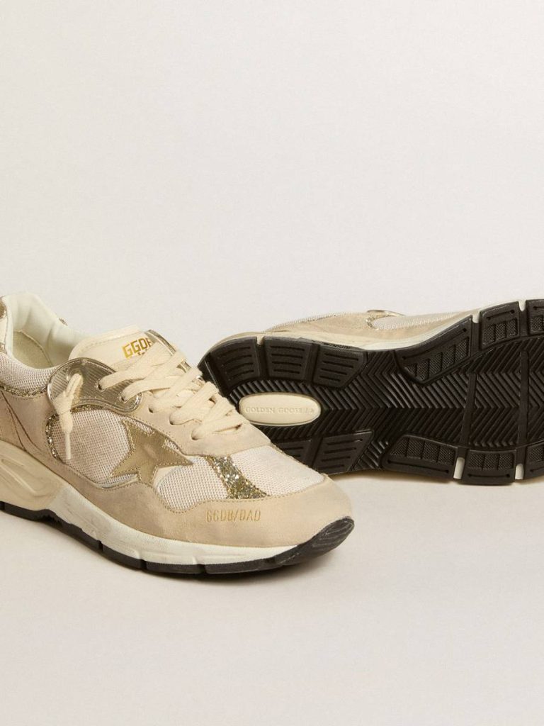 Women Golden Goose Dad-Star In Pearl Mesh And Suede With Platinum Leather Star And Heel Tab Dad-Star