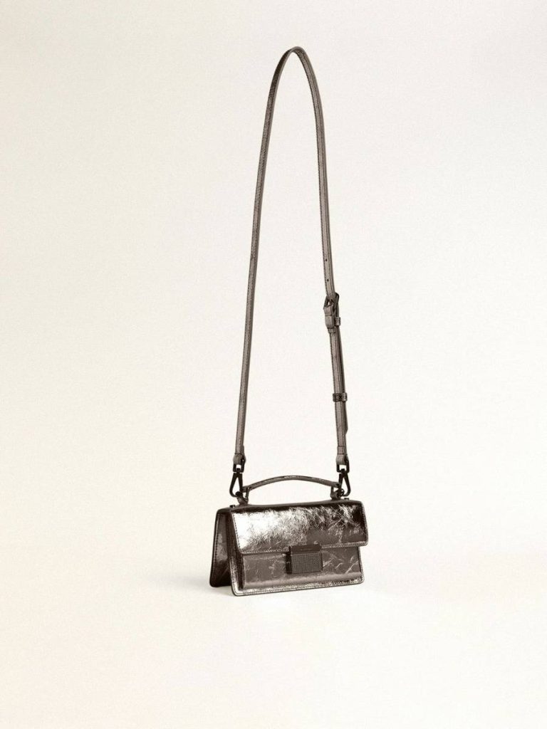 Women Golden Goose Handle Bags Anthracite Gray Small Venezia Bag In Anthracite-Gray Metallic Leather With Black Details