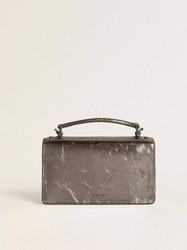 Women Golden Goose Handle Bags Anthracite Gray Small Venezia Bag In Anthracite-Gray Metallic Leather With Black Details