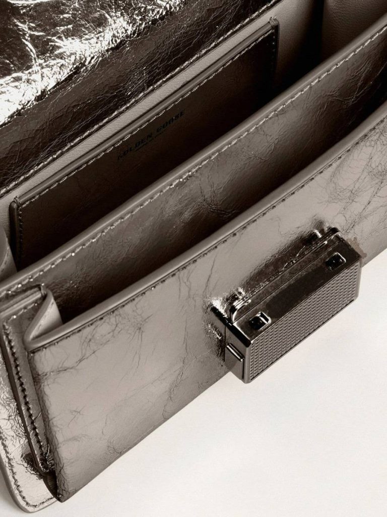 Women Golden Goose Handle Bags Anthracite Gray Small Venezia Bag In Anthracite-Gray Metallic Leather With Black Details