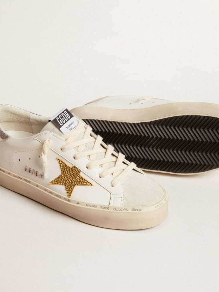Women Golden Goose Hi Star Hi Star With Swarovski Crystal Star And Silver Leather Heel Tab White