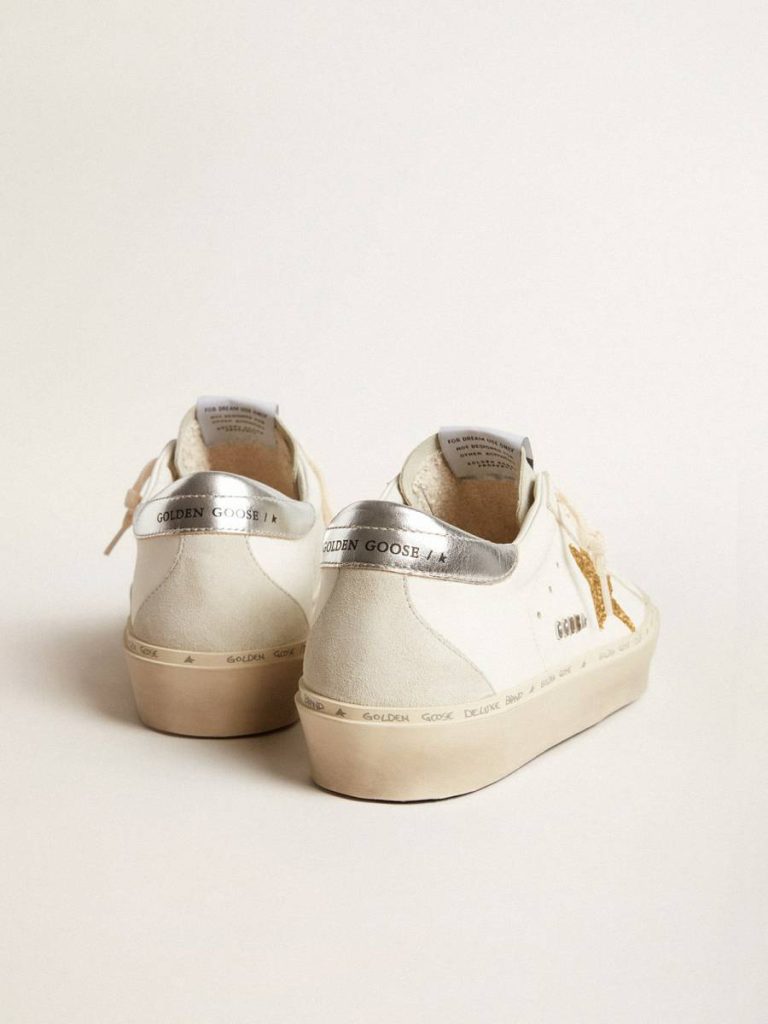 Women Golden Goose Hi Star Hi Star With Swarovski Crystal Star And Silver Leather Heel Tab White