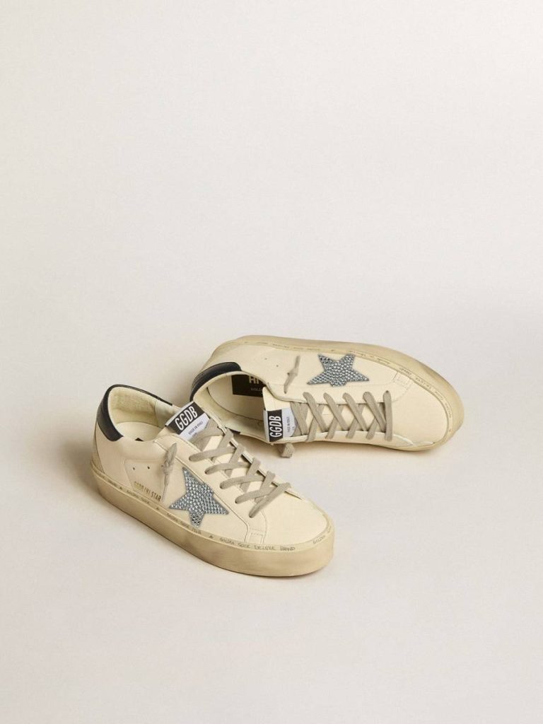 Women Golden Goose Hi Star In Nappa With Swarovski Crystal Star And Dark Blue Leather Heel Tab Hi Star