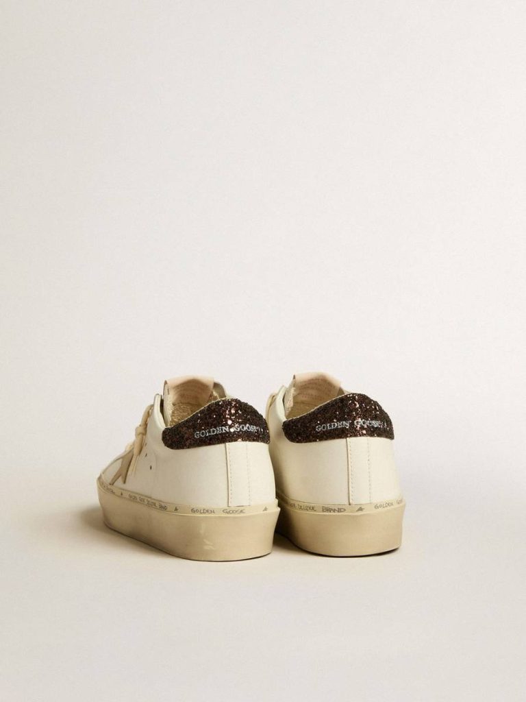 Women Golden Goose Hi Star With Platinum Metallic Leather Star And Glitter Heel Tab Hi Star
