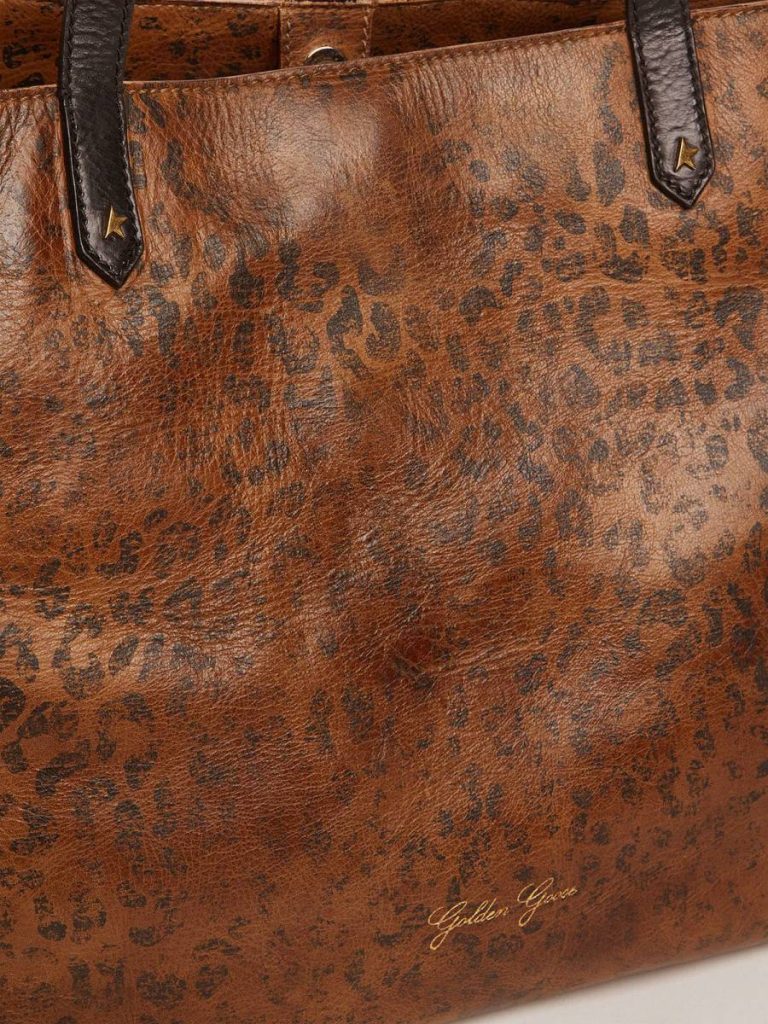 Women Golden Goose Pasadena Bag In Hammered Leather With Leopard Print And Contrasting Black Handles Shoulder Bags