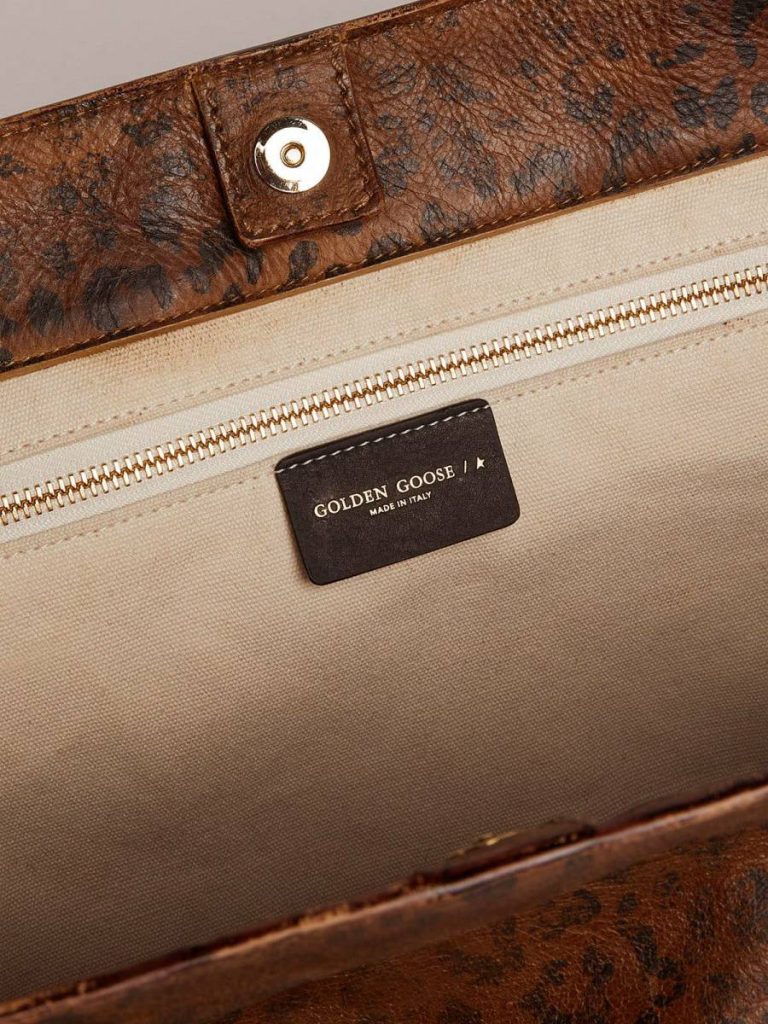 Women Golden Goose Pasadena Bag In Hammered Leather With Leopard Print And Contrasting Black Handles Shoulder Bags