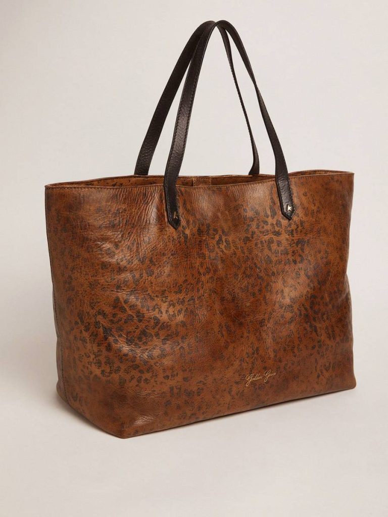 Women Golden Goose Pasadena Bag In Hammered Leather With Leopard Print And Contrasting Black Handles Shoulder Bags