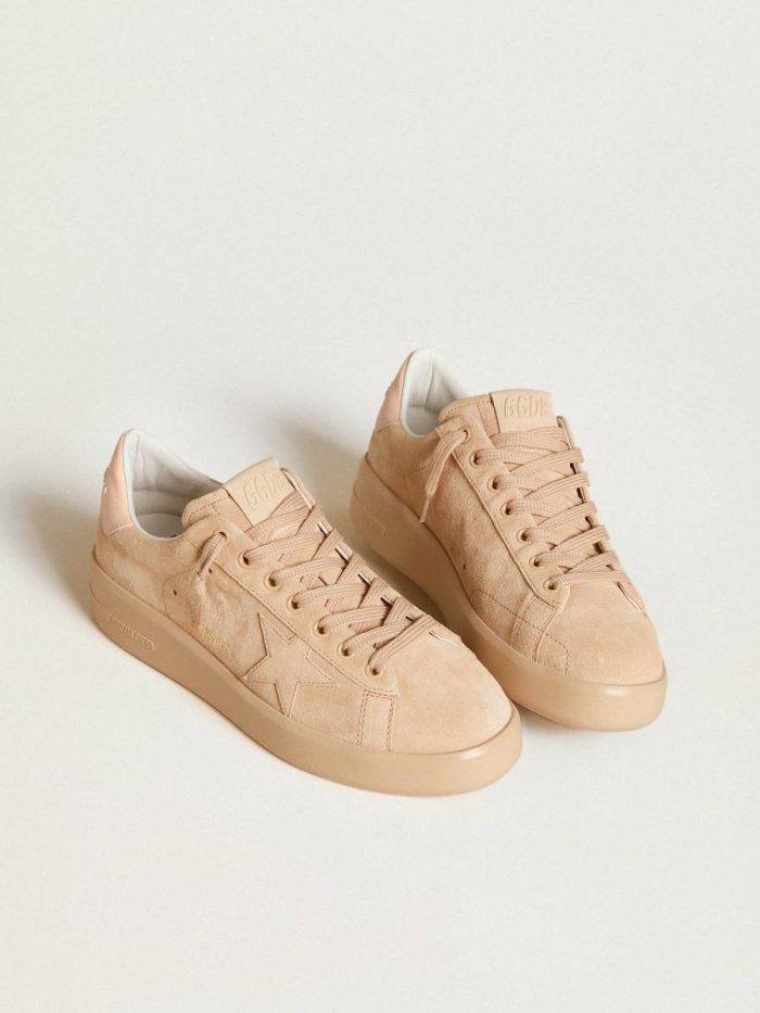 Women Golden Goose Purestar In Suede With Suede Star And Light Pink Leather Heel Tab Purestar