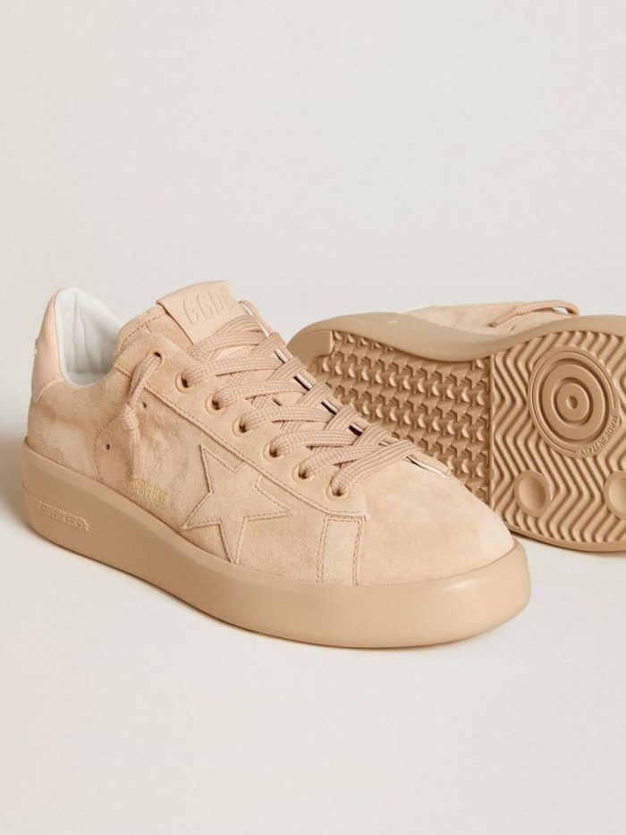Women Golden Goose Purestar In Suede With Suede Star And Light Pink Leather Heel Tab Purestar