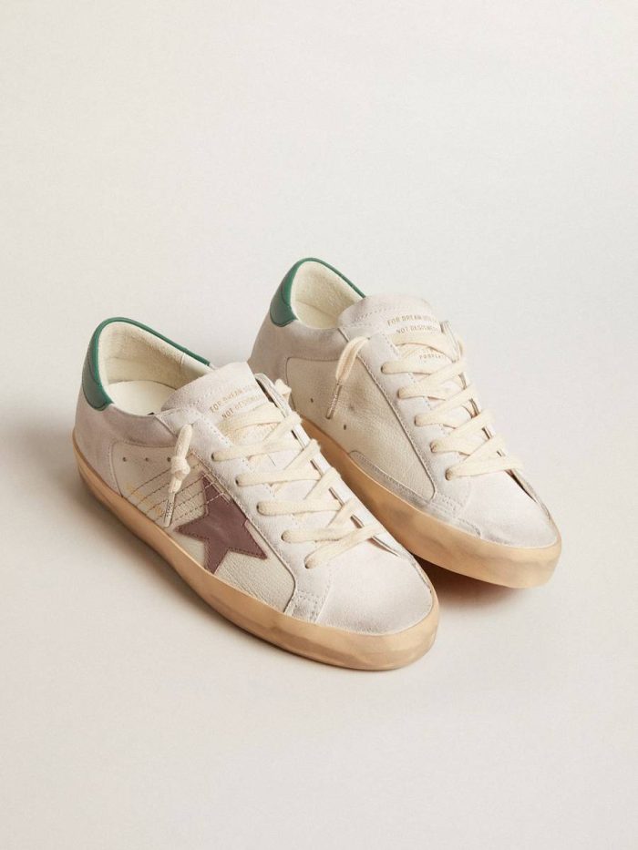 Women Golden Goose Super-Star Super-Star Ltd In Suede With Pink Leather Star And Green Heel Tab