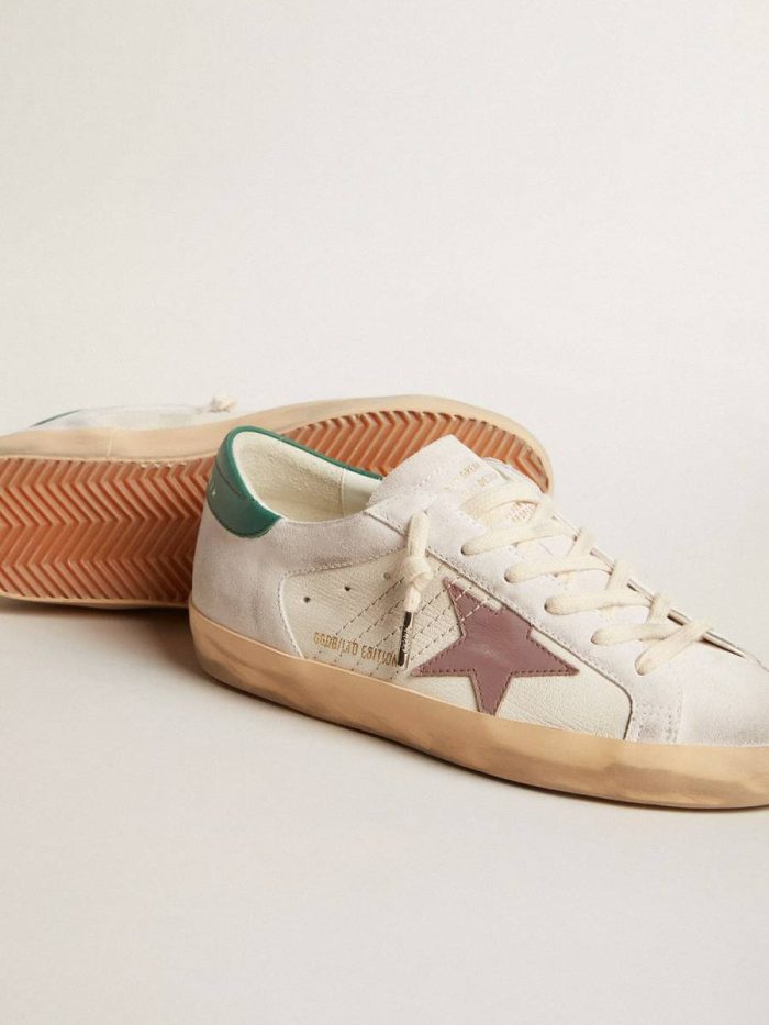 Women Golden Goose Super-Star Super-Star Ltd In Suede With Pink Leather Star And Green Heel Tab