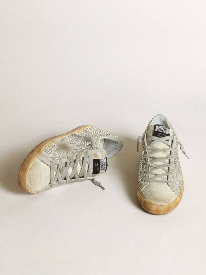 Women Golden Goose Super-Star Women’s Super-Star In Aged White Nubuck With Swarovski Crystals