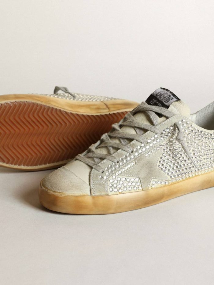 Women Golden Goose Super-Star Women’s Super-Star In Aged White Nubuck With Swarovski Crystals