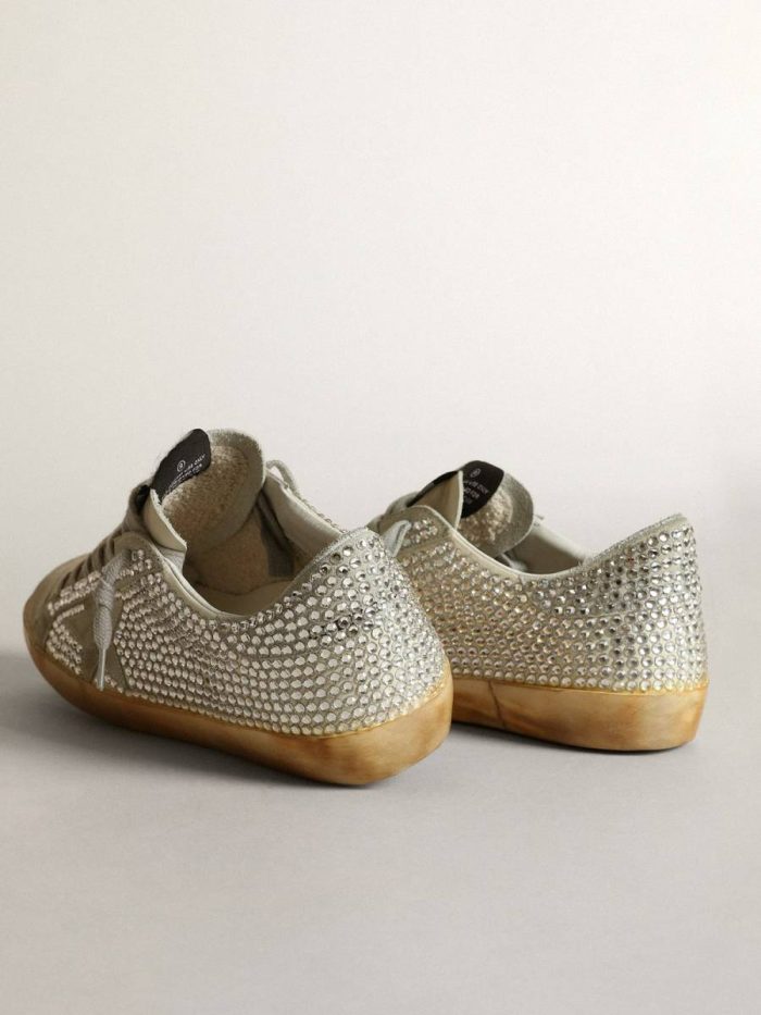 Women Golden Goose Super-Star Women’s Super-Star In Aged White Nubuck With Swarovski Crystals