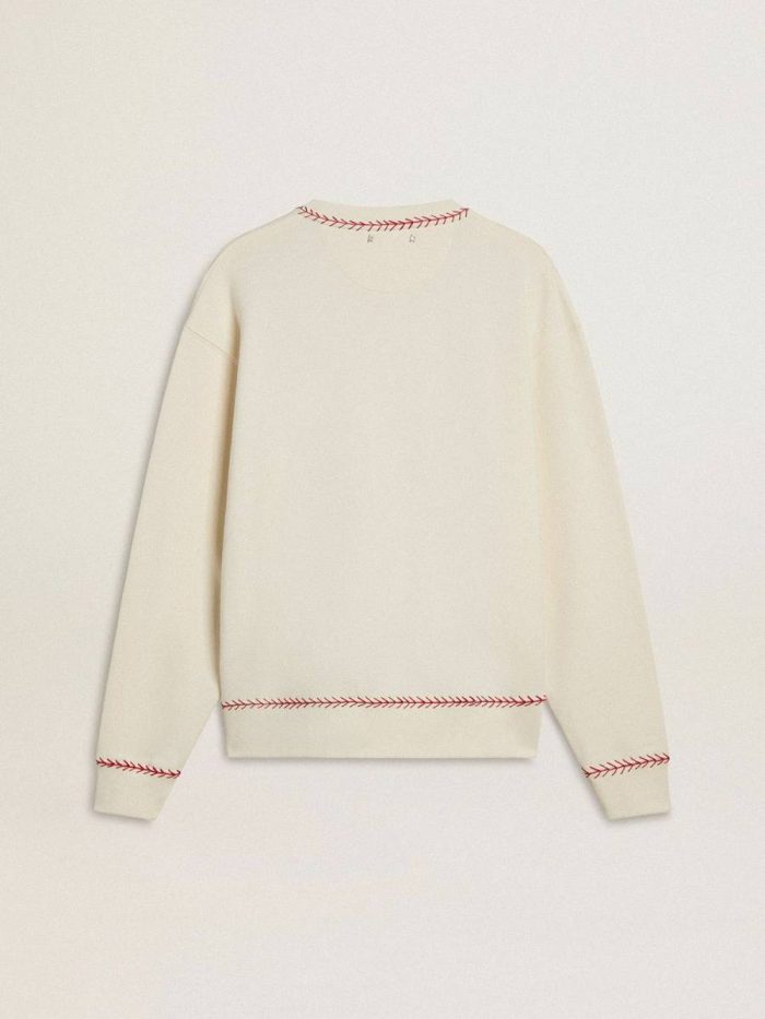 Women Golden Goose Sweatshirts Worn White Cny Sweatshirt In Worn-White Cotton With Red Embroidery