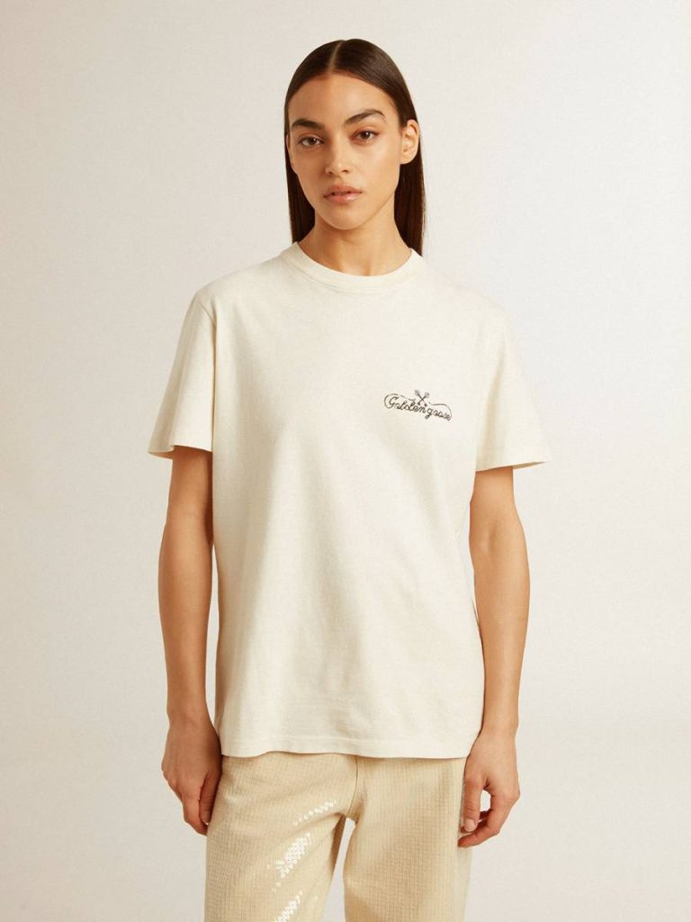 Women Golden Goose T-Shirts & Tops Aged White Women’s T-Shirt In Aged White With Logo On The Chest